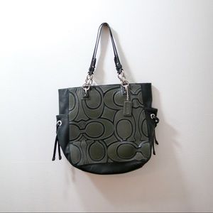 New black leather coach tote purse